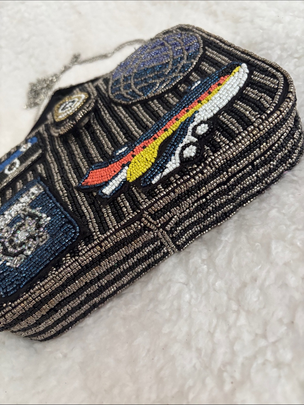 Beaded Travel Motif Crossbody Bag - Black Multi - Picture 7 of 10